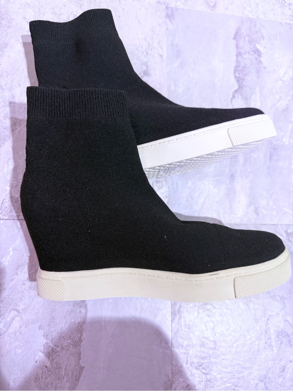 Steve Madden Black High-Top Knit Sock Wedge Comfort Slip-On Platform Booties Sz8
